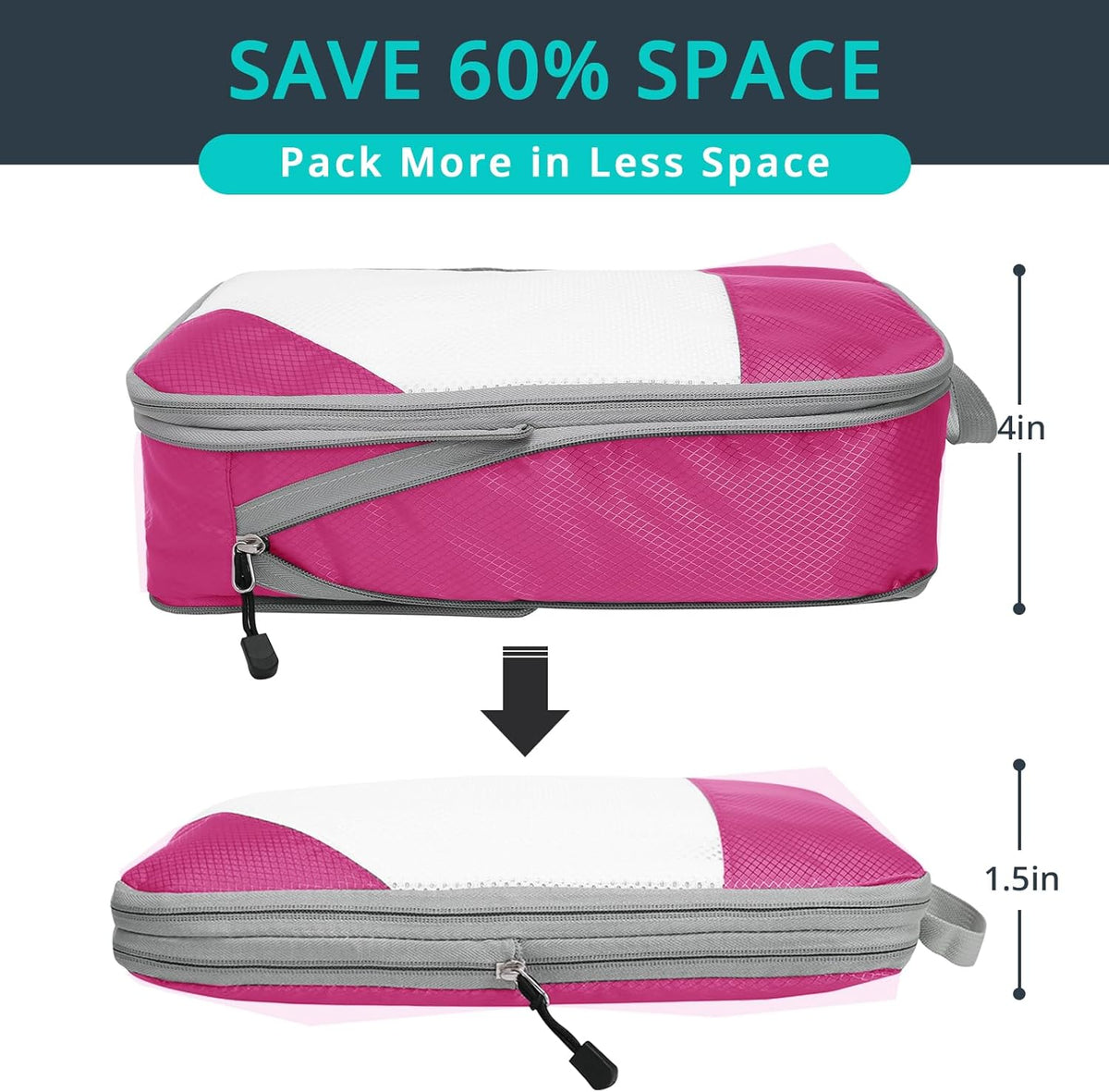 6 Set Compression Packing Cubes for Travel - Compressible, Lightweight, and Space-Saving Packing Cubes, Travel Essentials for Women, Grey