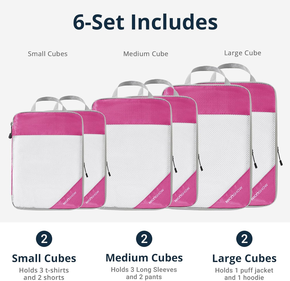 6 Set Compression Packing Cubes for Travel - Compressible, Lightweight, and Space-Saving Packing Cubes, Travel Essentials for Women, Grey