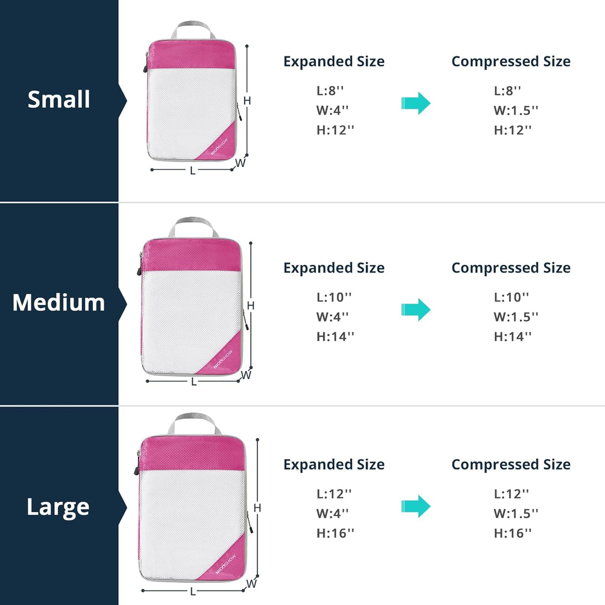 6 Set Compression Packing Cubes for Travel - Compressible, Lightweight, and Space-Saving Packing Cubes, Travel Essentials for Women, Grey
