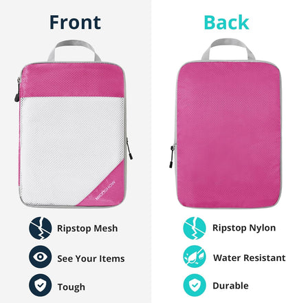 6 Set Compression Packing Cubes for Travel - Compressible, Lightweight, and Space-Saving Packing Cubes, Travel Essentials for Women, Grey