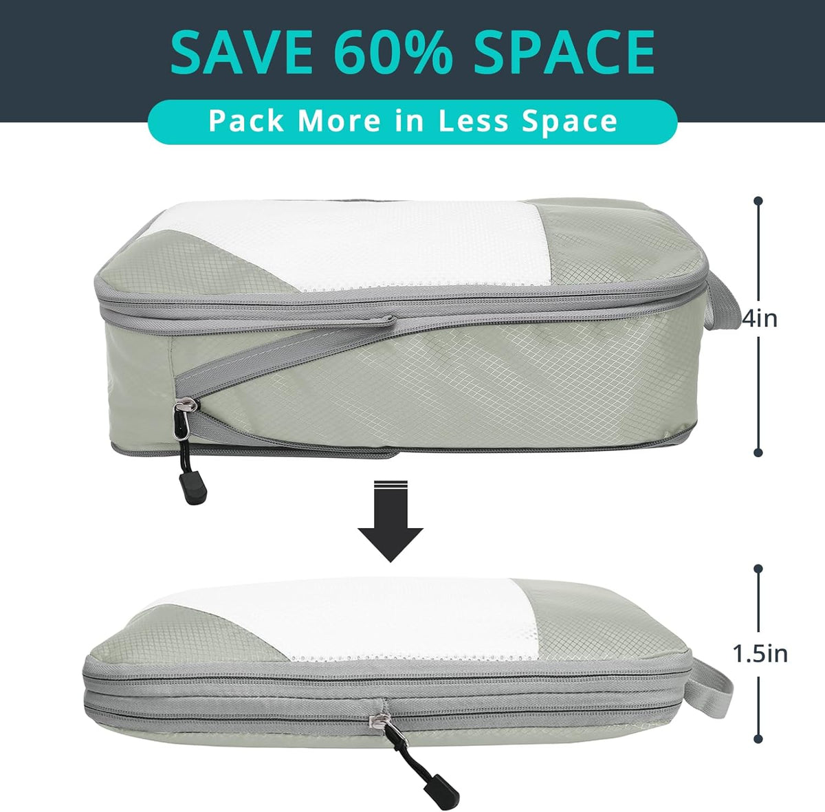 6 Set Compression Packing Cubes for Travel - Compressible, Lightweight, and Space-Saving Packing Cubes, Travel Essentials for Women, Grey