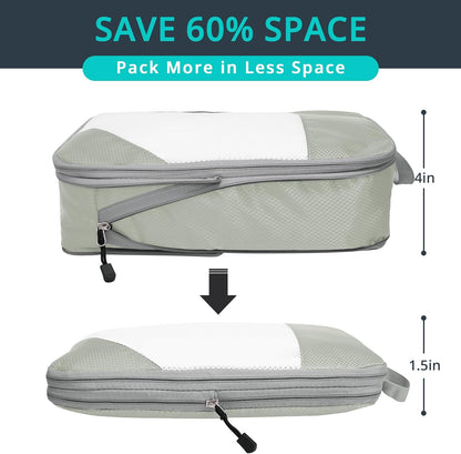 6 Set Compression Packing Cubes for Travel - Compressible, Lightweight, and Space-Saving Packing Cubes, Travel Essentials for Women, Grey