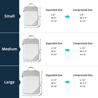 6 Set Compression Packing Cubes for Travel - Compressible, Lightweight, and Space-Saving Packing Cubes, Travel Essentials for Women, Grey