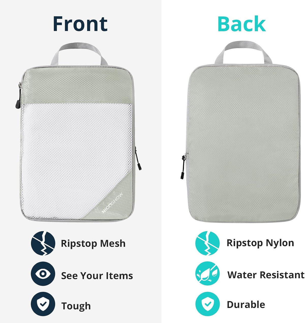6 Set Compression Packing Cubes for Travel - Compressible, Lightweight, and Space-Saving Packing Cubes, Travel Essentials for Women, Grey
