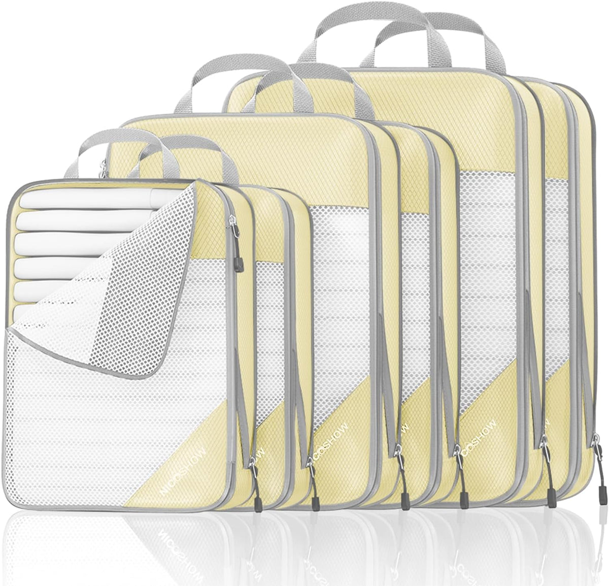 6 Set Compression Packing Cubes for Travel - Compressible, Lightweight, and Space-Saving Packing Cubes, Travel Essentials for Women, Grey