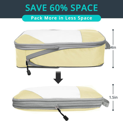 6 Set Compression Packing Cubes for Travel - Compressible, Lightweight, and Space-Saving Packing Cubes, Travel Essentials for Women, Grey