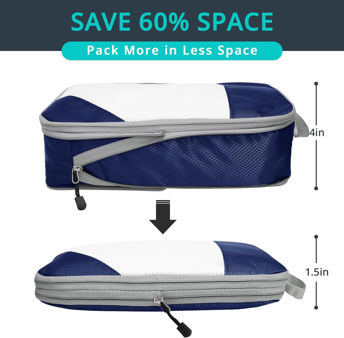 6 Set Compression Packing Cubes for Travel - Compressible, Lightweight, and Space-Saving Packing Cubes, Travel Essentials for Women, Grey