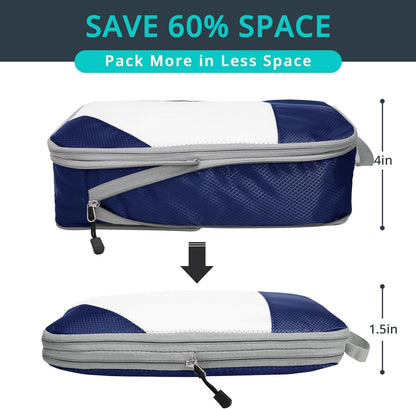 6 Set Compression Packing Cubes for Travel - Compressible, Lightweight, and Space-Saving Packing Cubes, Travel Essentials for Women, Grey