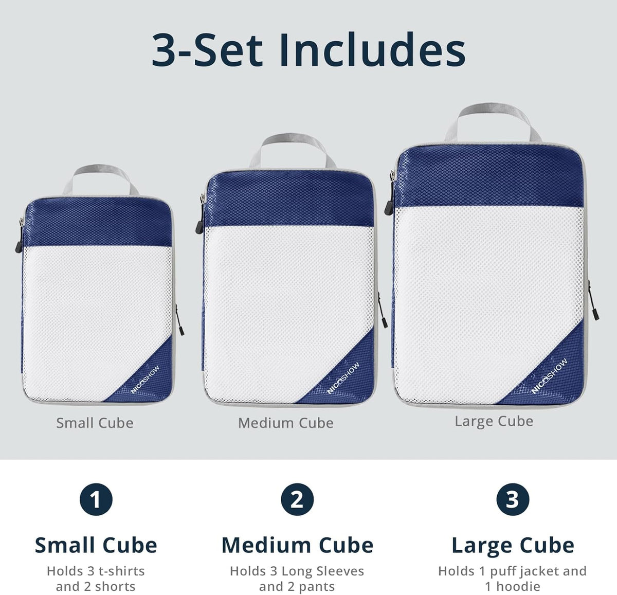 6 Set Compression Packing Cubes for Travel - Compressible, Lightweight, and Space-Saving Packing Cubes, Travel Essentials for Women, Grey