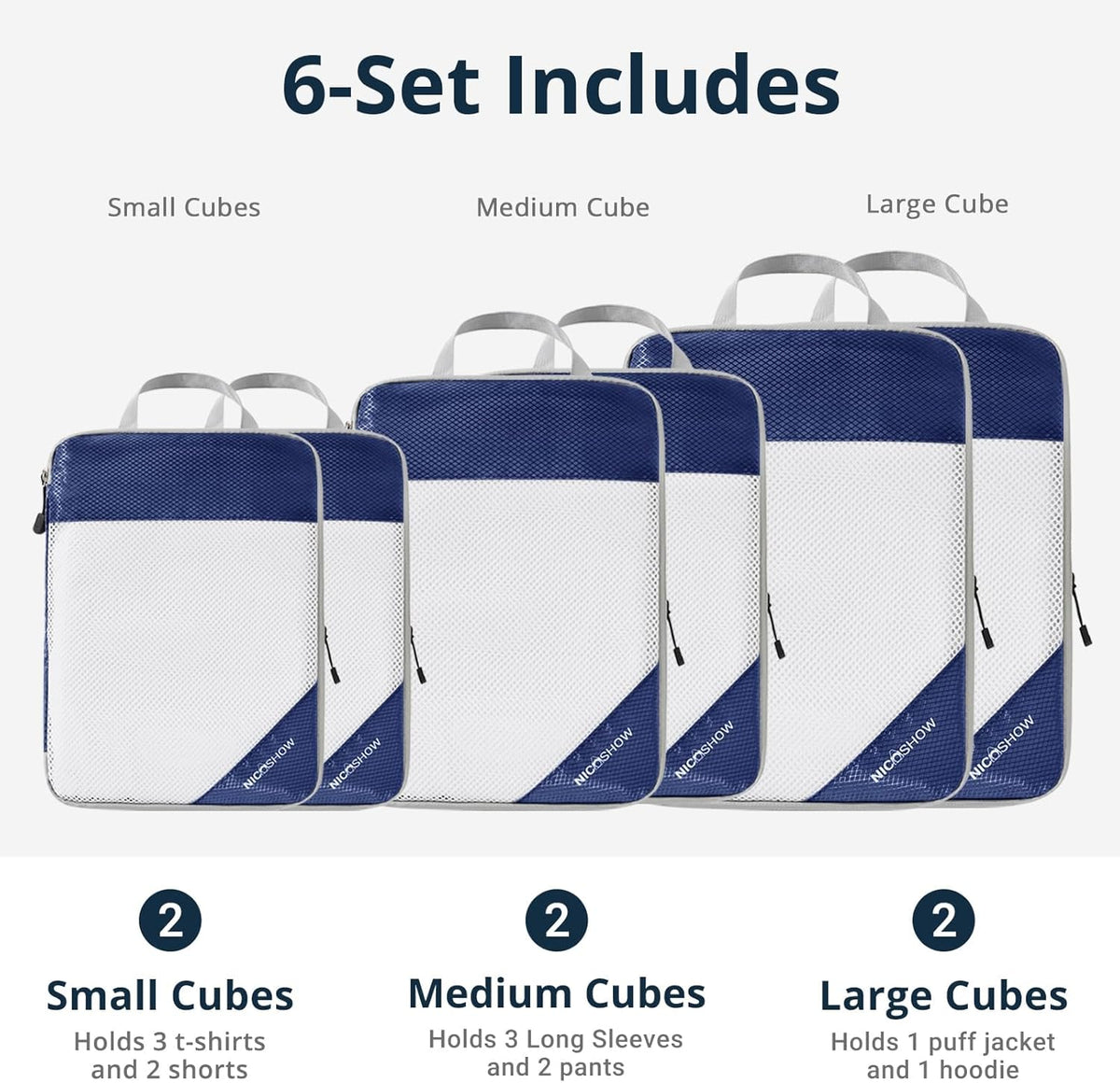 6 Set Compression Packing Cubes for Travel - Compressible, Lightweight, and Space-Saving Packing Cubes, Travel Essentials for Women, Grey
