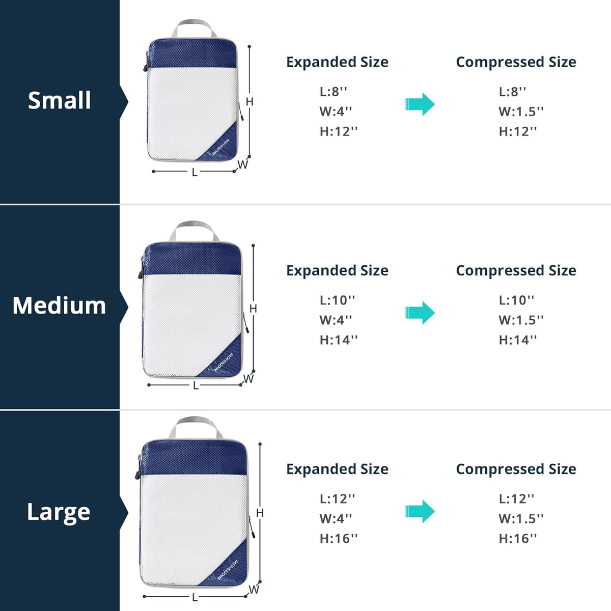6 Set Compression Packing Cubes for Travel - Compressible, Lightweight, and Space-Saving Packing Cubes, Travel Essentials for Women, Grey