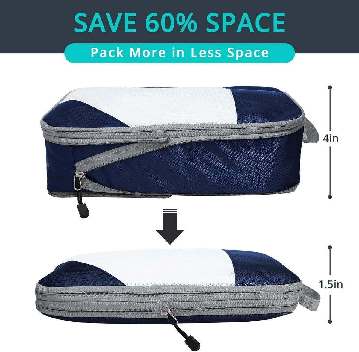 6 Set Compression Packing Cubes for Travel - Compressible, Lightweight, and Space-Saving Packing Cubes, Travel Essentials for Women, Grey
