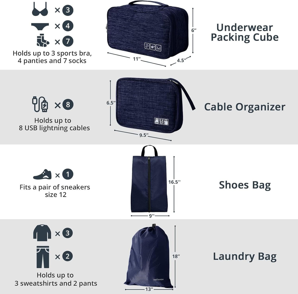 6 Set Compression Packing Cubes for Travel - Compressible, Lightweight, and Space-Saving Packing Cubes, Travel Essentials for Women, Grey