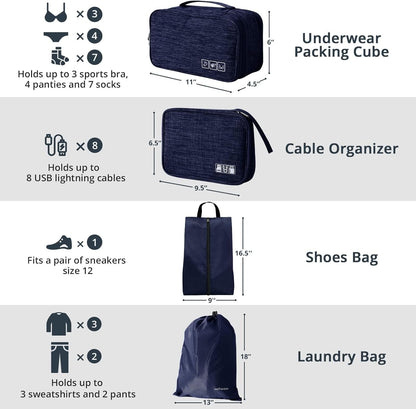 6 Set Compression Packing Cubes for Travel - Compressible, Lightweight, and Space-Saving Packing Cubes, Travel Essentials for Women, Grey