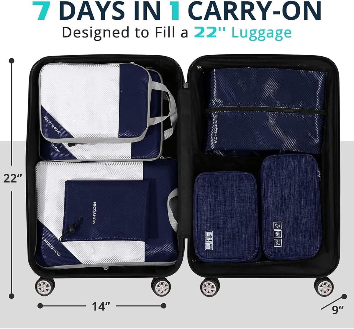 6 Set Compression Packing Cubes for Travel - Compressible, Lightweight, and Space-Saving Packing Cubes, Travel Essentials for Women, Grey