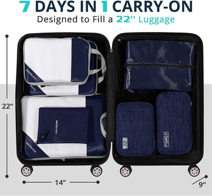 6 Set Compression Packing Cubes for Travel - Compressible, Lightweight, and Space-Saving Packing Cubes, Travel Essentials for Women, Grey