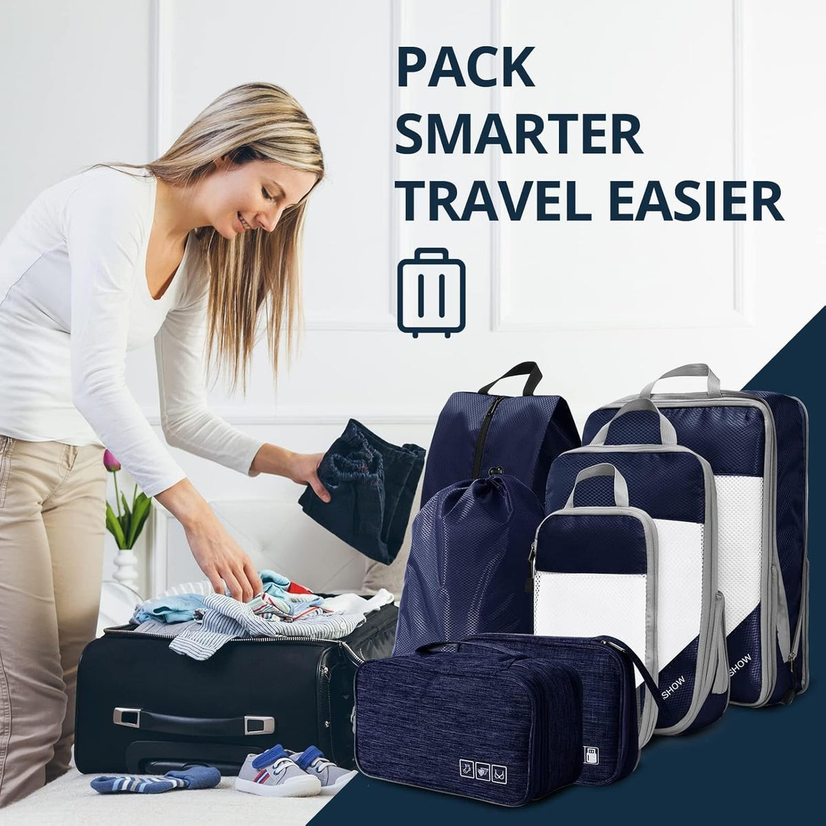 6 Set Compression Packing Cubes for Travel - Compressible, Lightweight, and Space-Saving Packing Cubes, Travel Essentials for Women, Grey