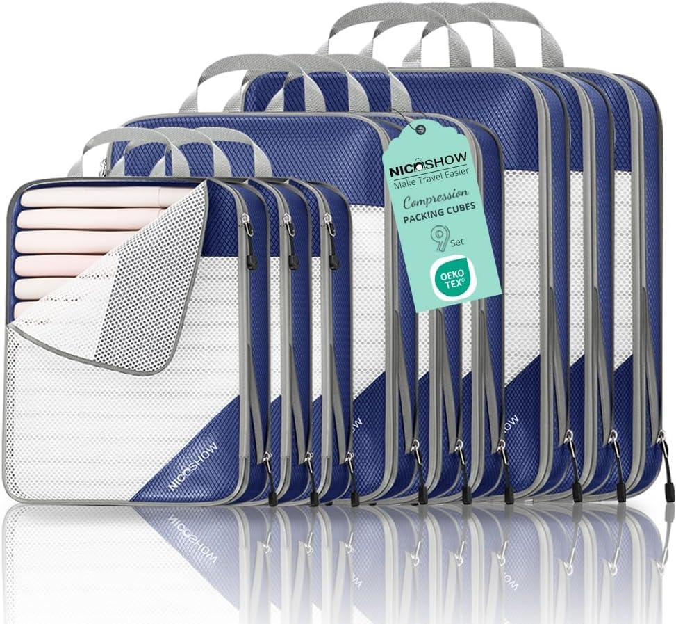 6 Set Compression Packing Cubes for Travel - Compressible, Lightweight, and Space-Saving Packing Cubes, Travel Essentials for Women, Grey