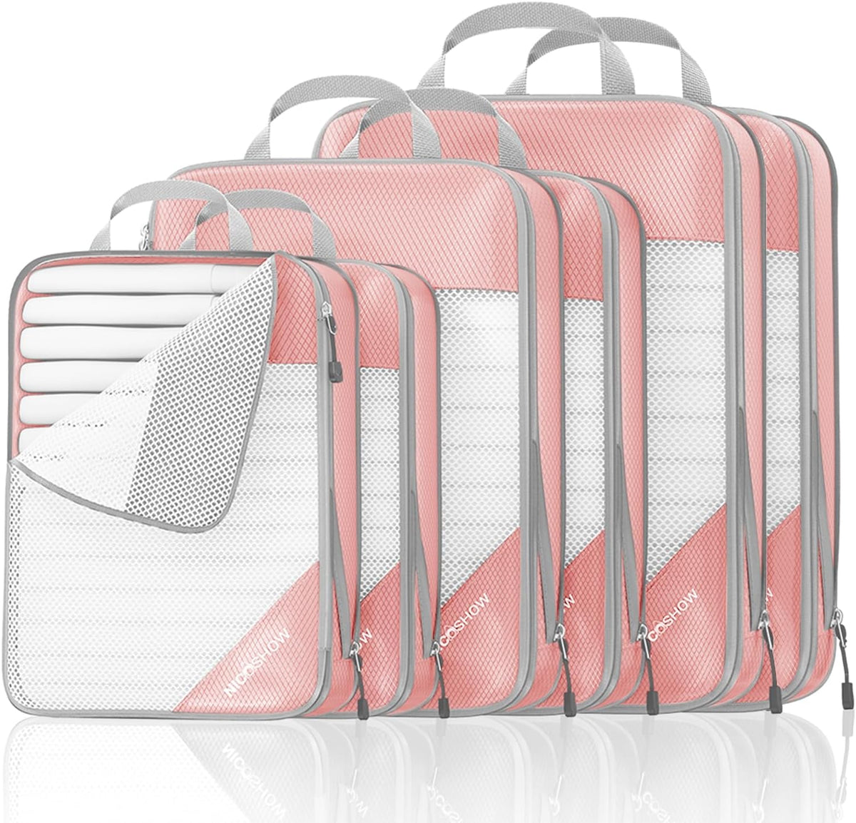 6 Set Compression Packing Cubes for Travel - Compressible, Lightweight, and Space-Saving Packing Cubes, Travel Essentials for Women, Grey