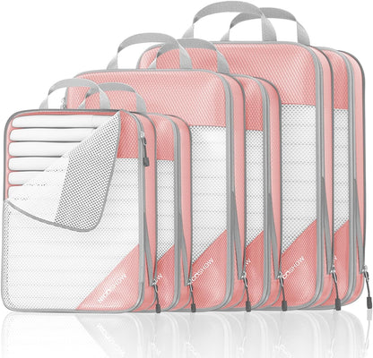 6 Set Compression Packing Cubes for Travel - Compressible, Lightweight, and Space-Saving Packing Cubes, Travel Essentials for Women, Grey