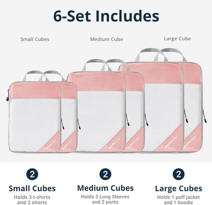 6 Set Compression Packing Cubes for Travel - Compressible, Lightweight, and Space-Saving Packing Cubes, Travel Essentials for Women, Grey
