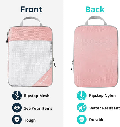 6 Set Compression Packing Cubes for Travel - Compressible, Lightweight, and Space-Saving Packing Cubes, Travel Essentials for Women, Grey