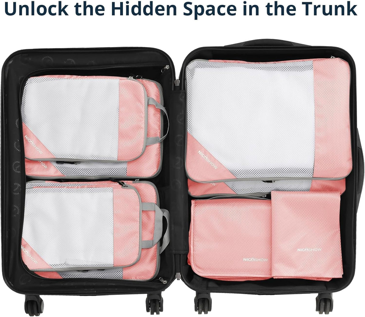 6 Set Compression Packing Cubes for Travel - Compressible, Lightweight, and Space-Saving Packing Cubes, Travel Essentials for Women, Grey
