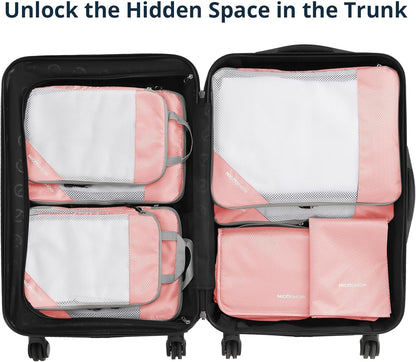 6 Set Compression Packing Cubes for Travel - Compressible, Lightweight, and Space-Saving Packing Cubes, Travel Essentials for Women, Grey