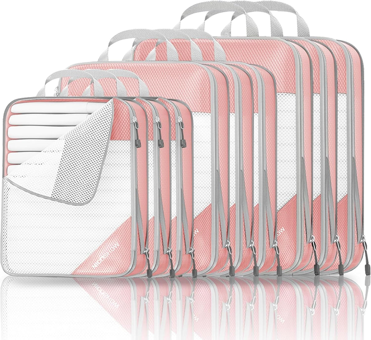 6 Set Compression Packing Cubes for Travel - Compressible, Lightweight, and Space-Saving Packing Cubes, Travel Essentials for Women, Grey