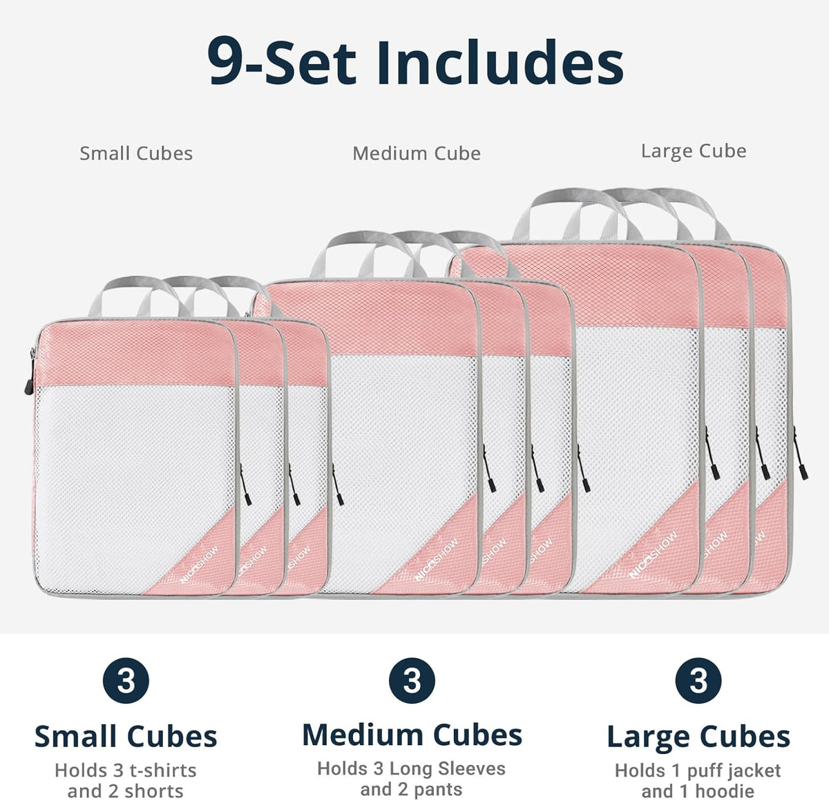 6 Set Compression Packing Cubes for Travel - Compressible, Lightweight, and Space-Saving Packing Cubes, Travel Essentials for Women, Grey