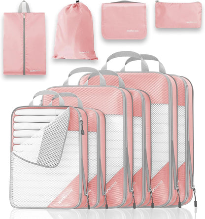6 Set Compression Packing Cubes for Travel - Compressible, Lightweight, and Space-Saving Packing Cubes, Travel Essentials for Women, Grey