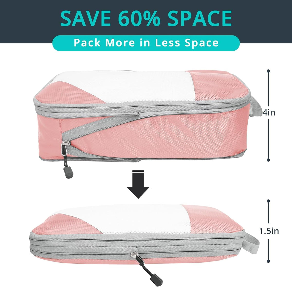 6 Set Compression Packing Cubes for Travel - Compressible, Lightweight, and Space-Saving Packing Cubes, Travel Essentials for Women, Grey