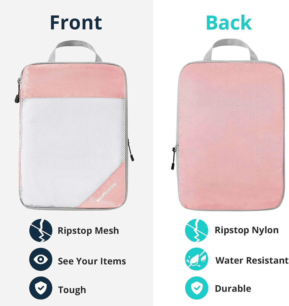 6 Set Compression Packing Cubes for Travel - Compressible, Lightweight, and Space-Saving Packing Cubes, Travel Essentials for Women, Grey