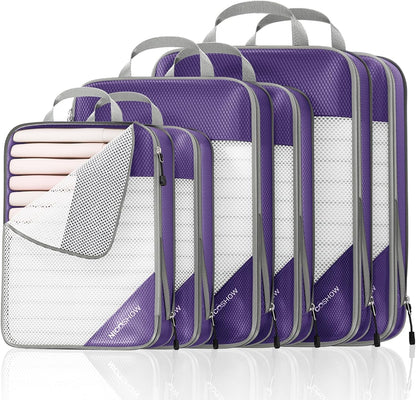 6 Set Compression Packing Cubes for Travel - Compressible, Lightweight, and Space-Saving Packing Cubes, Travel Essentials for Women, Grey