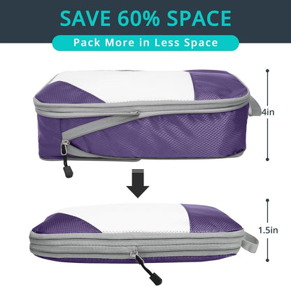 6 Set Compression Packing Cubes for Travel - Compressible, Lightweight, and Space-Saving Packing Cubes, Travel Essentials for Women, Grey