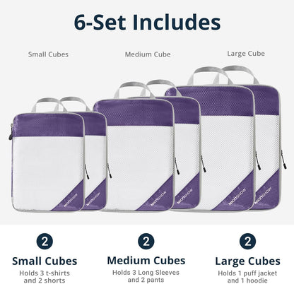 6 Set Compression Packing Cubes for Travel - Compressible, Lightweight, and Space-Saving Packing Cubes, Travel Essentials for Women, Grey