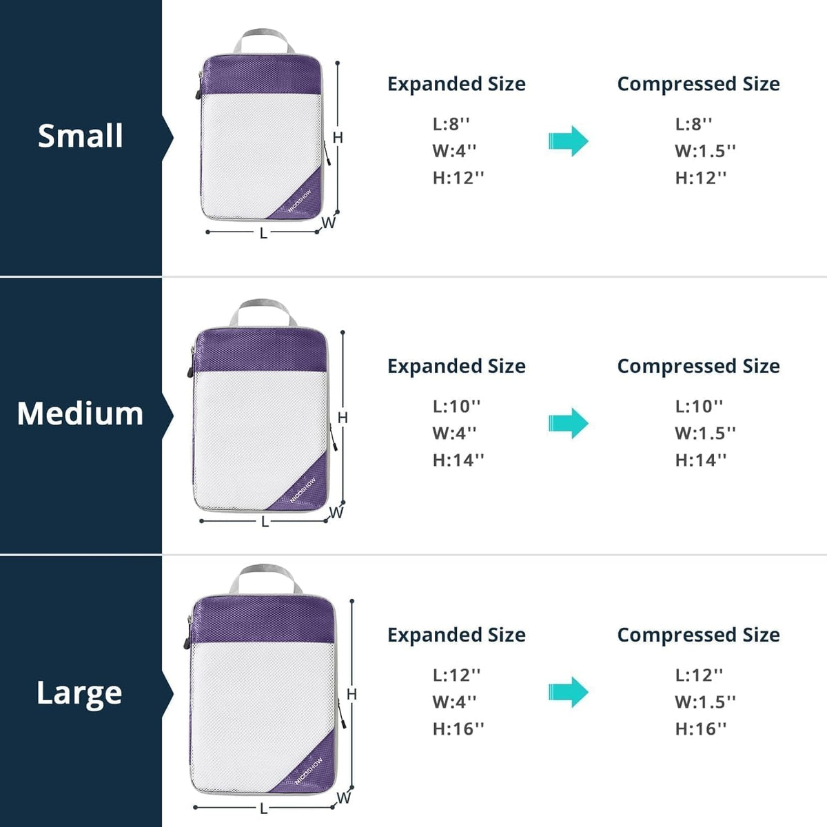 6 Set Compression Packing Cubes for Travel - Compressible, Lightweight, and Space-Saving Packing Cubes, Travel Essentials for Women, Grey