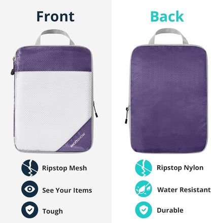 6 Set Compression Packing Cubes for Travel - Compressible, Lightweight, and Space-Saving Packing Cubes, Travel Essentials for Women, Grey
