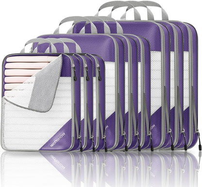 6 Set Compression Packing Cubes for Travel - Compressible, Lightweight, and Space-Saving Packing Cubes, Travel Essentials for Women, Grey