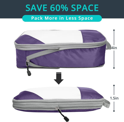 6 Set Compression Packing Cubes for Travel - Compressible, Lightweight, and Space-Saving Packing Cubes, Travel Essentials for Women, Grey