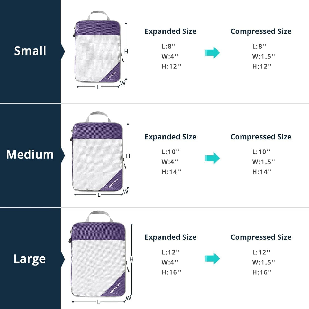 6 Set Compression Packing Cubes for Travel - Compressible, Lightweight, and Space-Saving Packing Cubes, Travel Essentials for Women, Grey