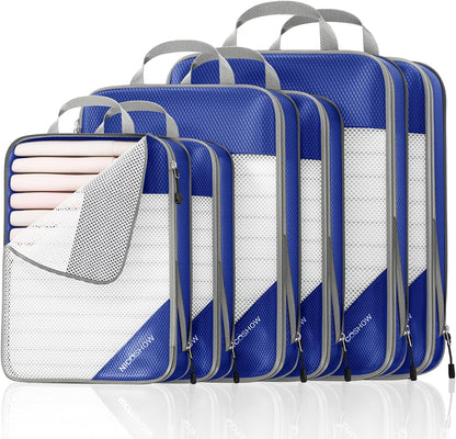 6 Set Compression Packing Cubes for Travel - Compressible, Lightweight, and Space-Saving Packing Cubes, Travel Essentials for Women, Grey