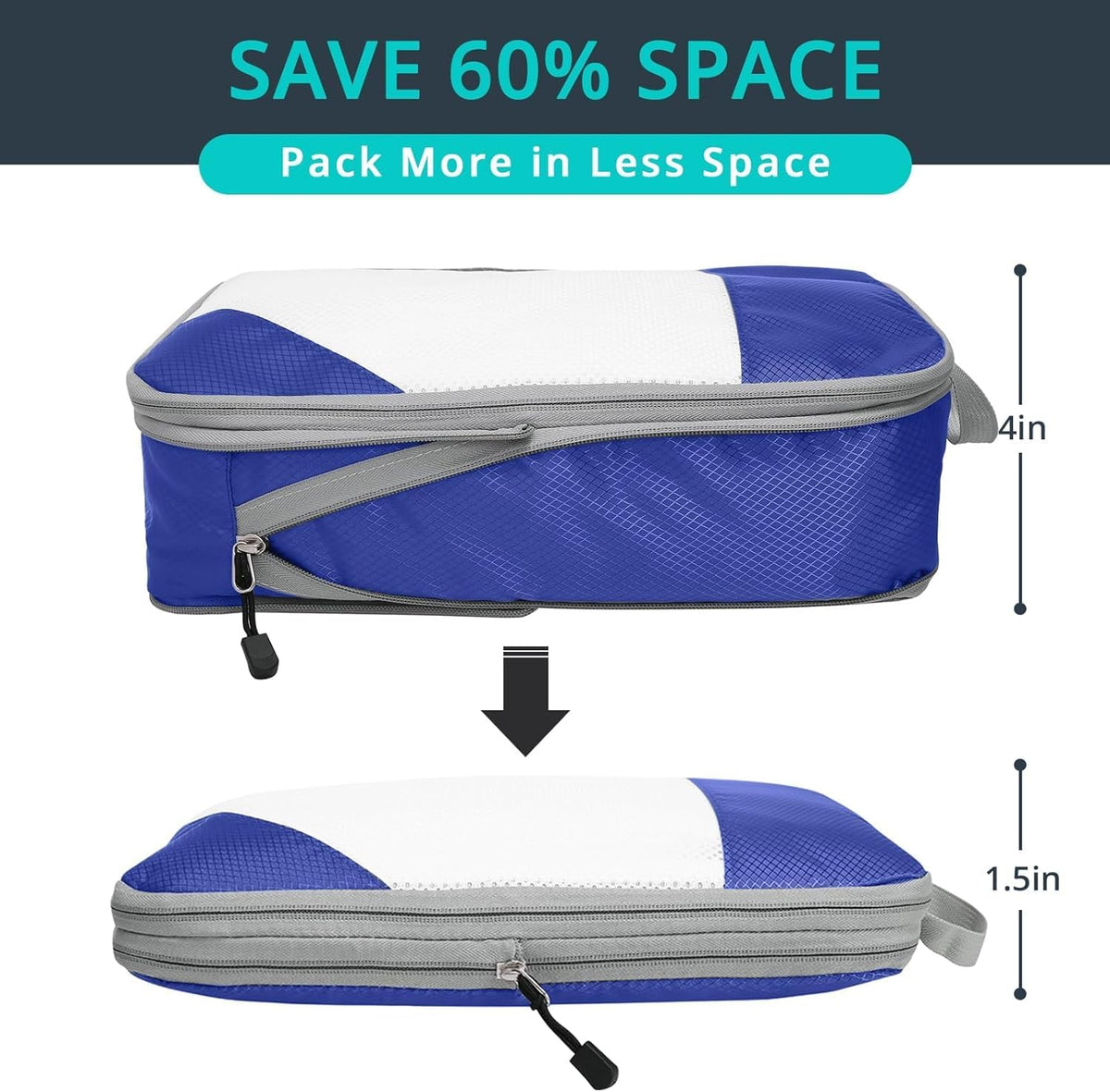 6 Set Compression Packing Cubes for Travel - Compressible, Lightweight, and Space-Saving Packing Cubes, Travel Essentials for Women, Grey