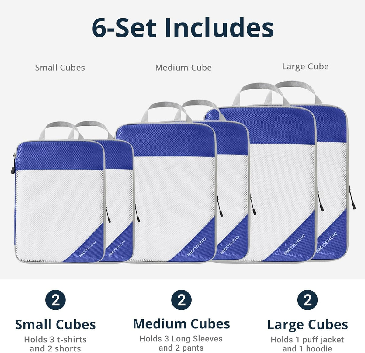 6 Set Compression Packing Cubes for Travel - Compressible, Lightweight, and Space-Saving Packing Cubes, Travel Essentials for Women, Grey