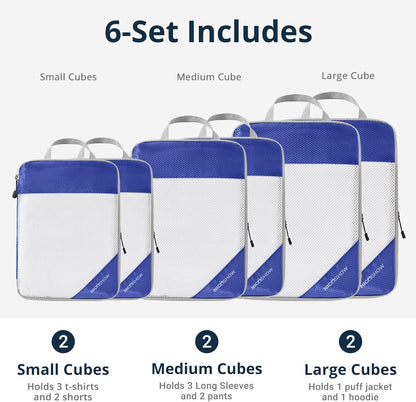 6 Set Compression Packing Cubes for Travel - Compressible, Lightweight, and Space-Saving Packing Cubes, Travel Essentials for Women, Grey