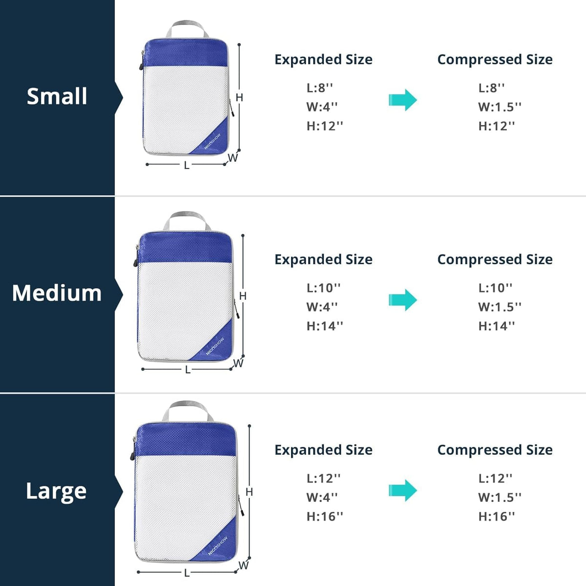 6 Set Compression Packing Cubes for Travel - Compressible, Lightweight, and Space-Saving Packing Cubes, Travel Essentials for Women, Grey