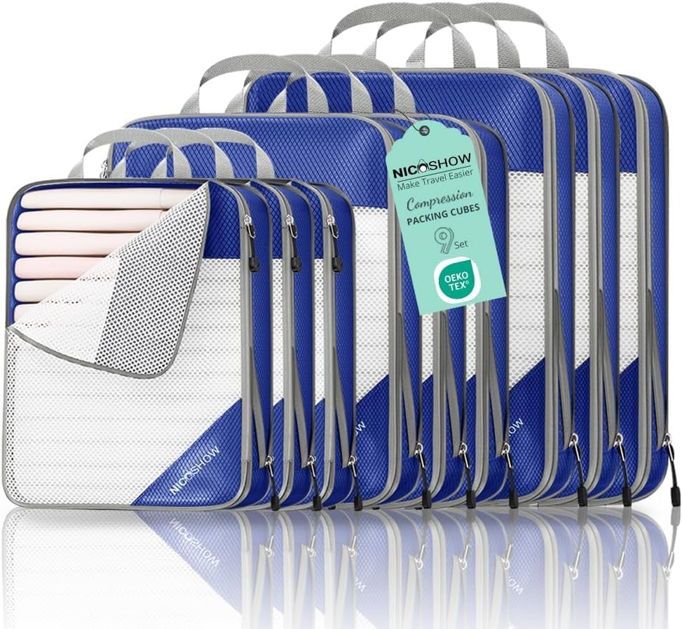 6 Set Compression Packing Cubes for Travel - Compressible, Lightweight, and Space-Saving Packing Cubes, Travel Essentials for Women, Grey