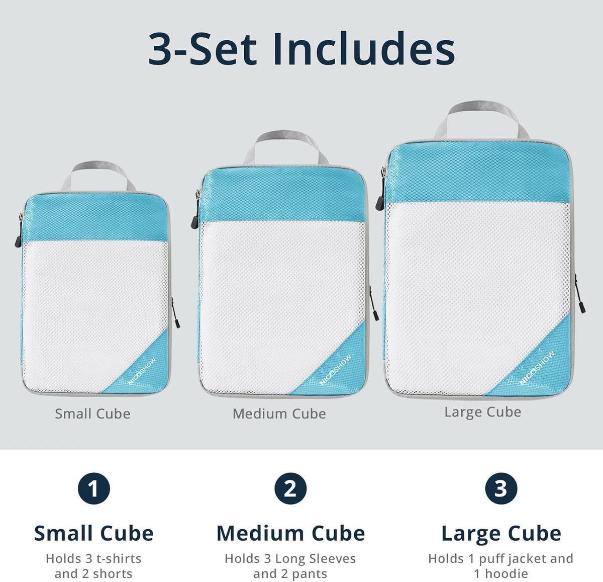6 Set Compression Packing Cubes for Travel - Compressible, Lightweight, and Space-Saving Packing Cubes, Travel Essentials for Women, Grey
