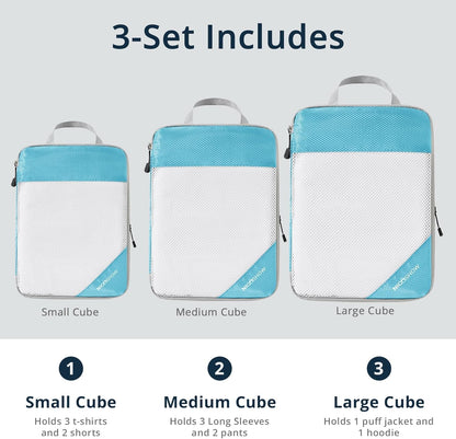 6 Set Compression Packing Cubes for Travel - Compressible, Lightweight, and Space-Saving Packing Cubes, Travel Essentials for Women, Grey