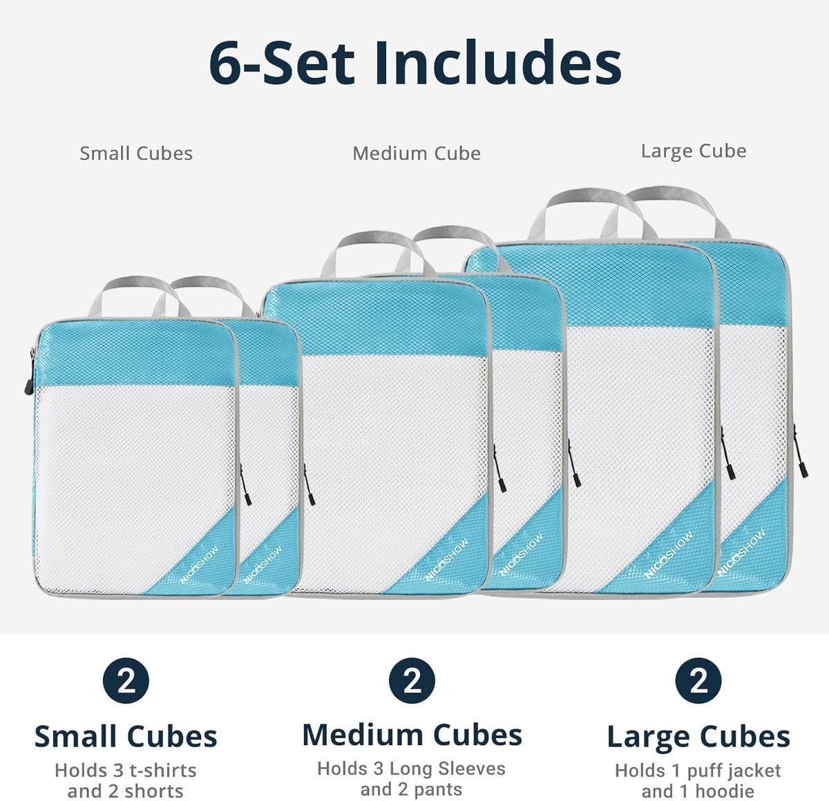 6 Set Compression Packing Cubes for Travel - Compressible, Lightweight, and Space-Saving Packing Cubes, Travel Essentials for Women, Grey